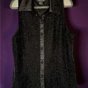Laurence Kazar Silk Vest Beaded Embellished Sequin Button DN Sleeveless Size 16
